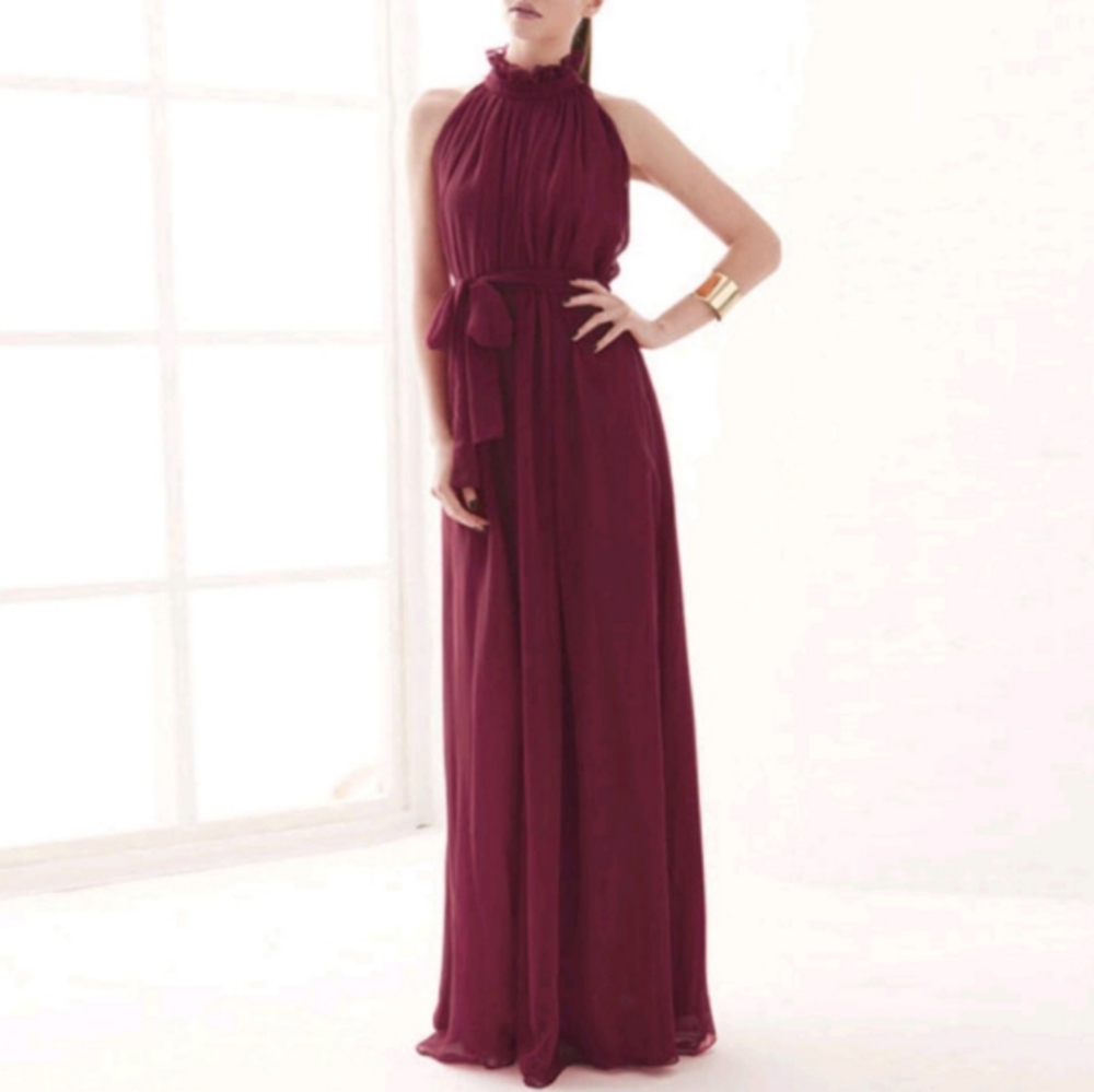 Halter neck  sleeveless, chiffon, maxi boho dress.